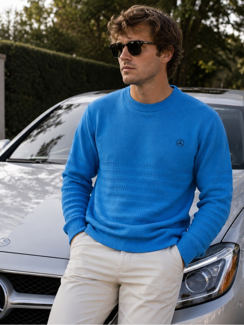 VTG Mercedes Benz Blue Crewneck Sweater Large RARE